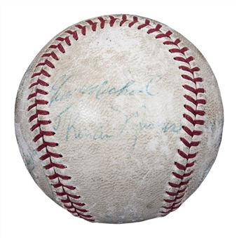 1973 New York Yankees Multi Signed OAL Cronin Baseball With 6 Signatures Including Munson (Beckett)